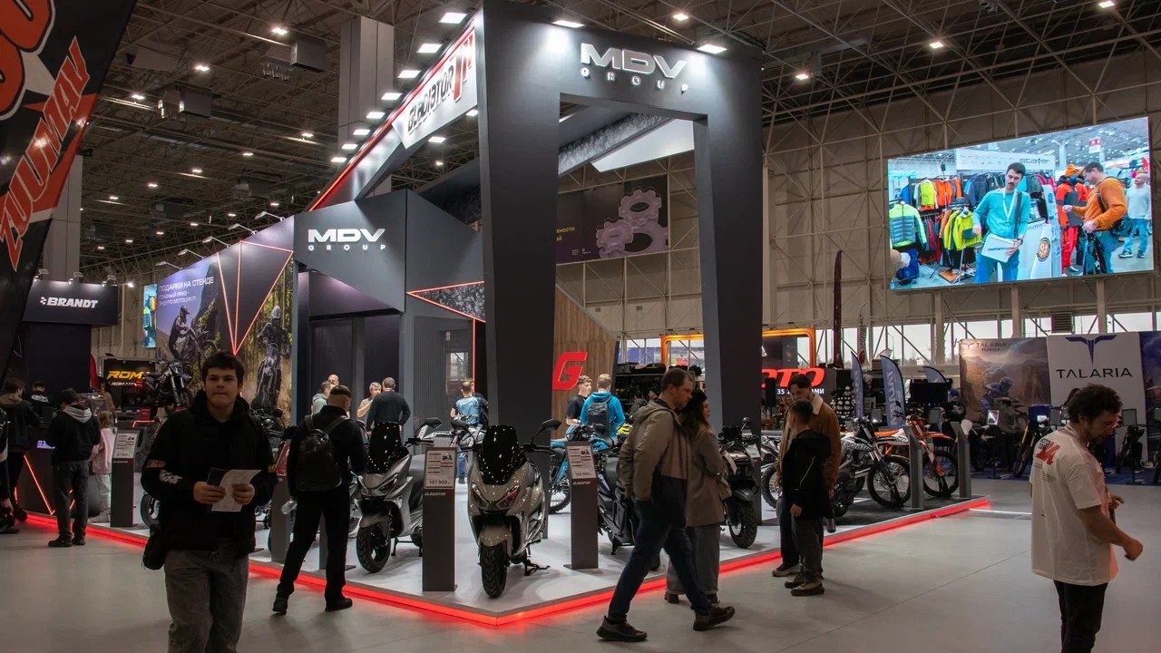 MDV Motors exhibition stand with motorcycles